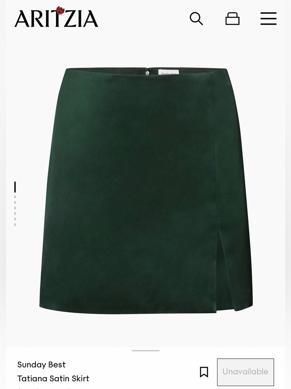 Aritzia Sunday Best Tatiana Green Satin Mini Skirt with Slit Size 4